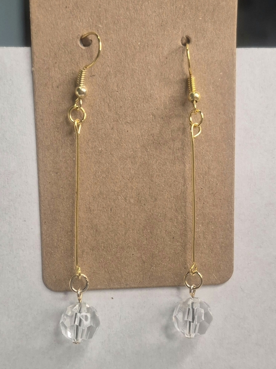Handmade Jewelry - Gold Drop Earrings with Clear Crystal Beads
